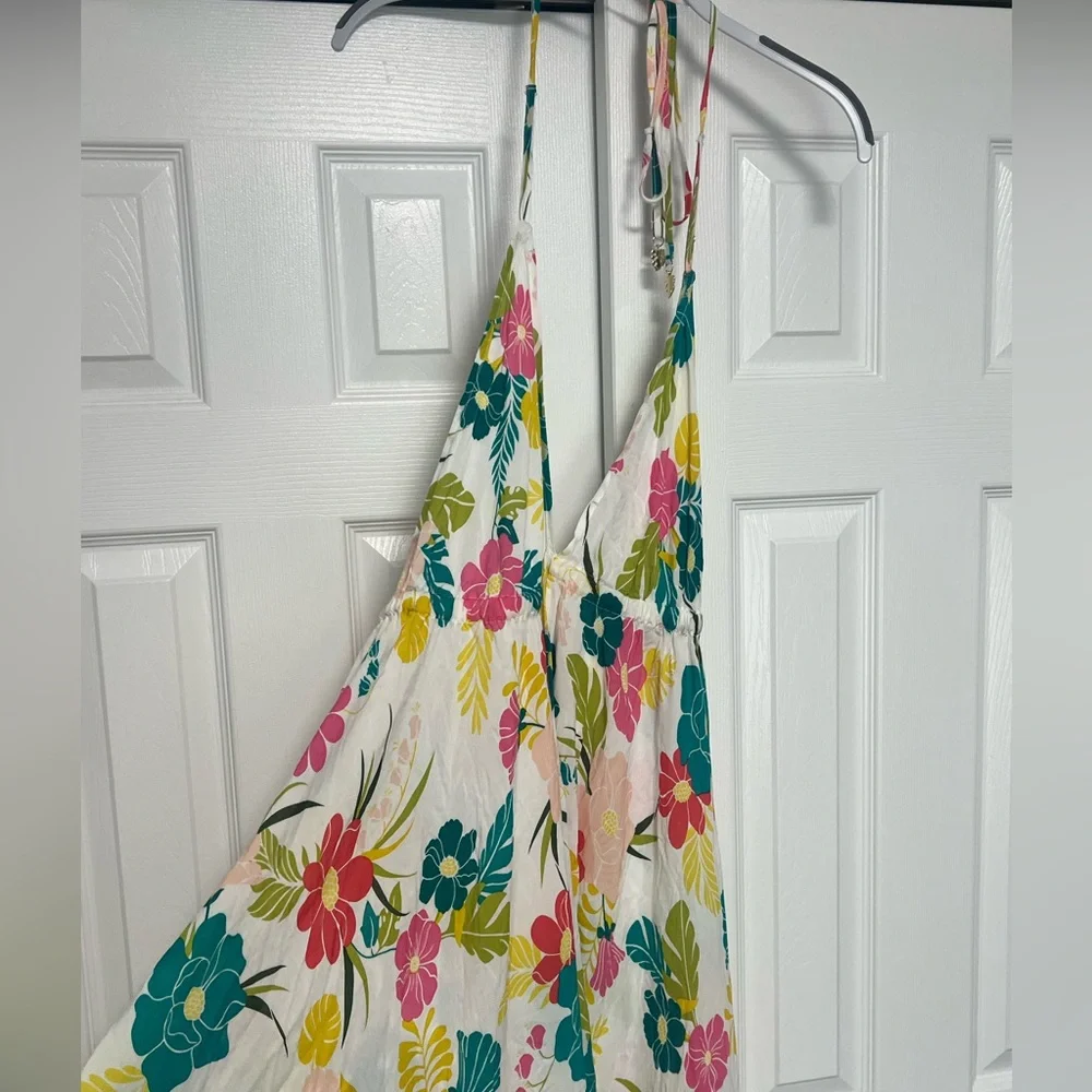 Kate Spade New York Tropical Floral Halter Maxi Dress cover up size Large - Picture 6 of 13